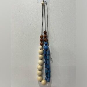 Handcrafted Decouture Necklace Blue & Cream Wooden Beads Made in the Philippines